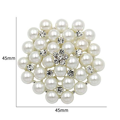 COLORFUL BLING Elegant Imitation Pearl Floral Crystal Brooch Pin for Wedding Bridal Fashion Jewelry - color: Silver