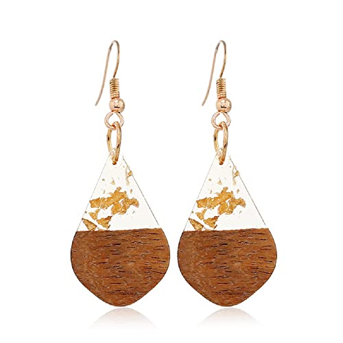 Retro Wooden Resin Geometric Bar Drop Dangle Earrings Layered Leopard for Women Polymer Clay Lightweight Statement Jewelry - style: 16