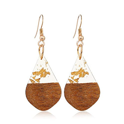 Retro Wooden Resin Geometric Bar Drop Dangle Earrings Layered Leopard for Women Polymer Clay Lightweight Statement Jewelry - style: 16