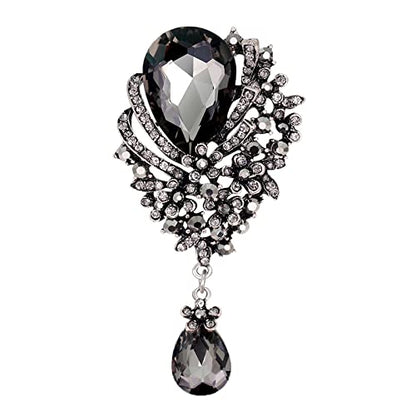 seven wolves Women Crystal Bouquet Brooch Pin All-Match Accessories Rhinestone Brooches and Pins - color: Black B