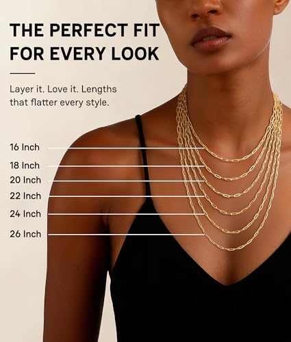 3MM Paperclip Necklace 925 Sterling Silver Paperclip Chain Necklace for Women, Sturdy & Durable Women's Chains Necklace, 16 18 20 22 24 26 Inch - color: 14K Gold Plated