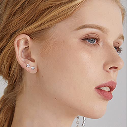 Cross Evil Eye Flower Love Heart CZ 16g Labret Cartilage Tragus Monroe Lip Nose Helix Studs Earrings Stainless Steel Cubic Zirconia Small Tiny Little Piercings Jewelry Gifts for Women Her Birthday Bff - style: silver