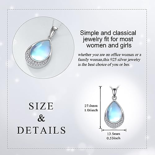 YAFEINI 925 Sterling Silver Moonstone Necklace Filigree Teardrop Pendant Necklace Jewelry for Women Girls - color: V-Cubic Zirconia Moonstone Necklace