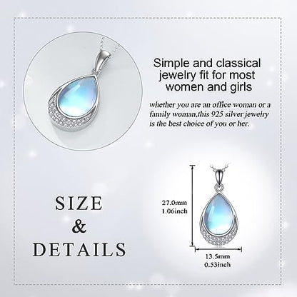 YAFEINI 925 Sterling Silver Moonstone Necklace Filigree Teardrop Pendant Necklace Jewelry for Women Girls - color: V-Cubic Zirconia Moonstone Necklace
