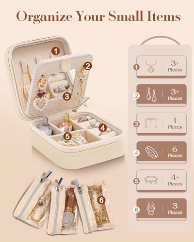Bistup Travel Jewelry Case - Small Jewelry Organizers and Storage Box for Women Girls Teens Cute Traveling Jewelry Holder with Mirror Little Tiny Compact Modern Unique Aesthetic Pretty, Cat Flower - style: Cat Flower
