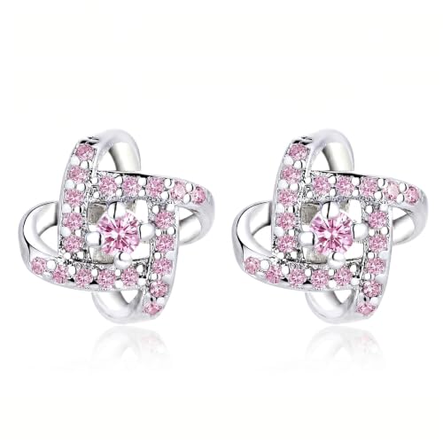 Amy & Annette Sterling Silver Love Knot Stud Earrings with Crystals | Hypoallergenic Aretes de Plata Para Mujer | 925 Sterling Silver Earring | Stud Earrings for Women | Lightweight - color: Pink