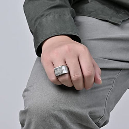 Kemstone Square Signet Ring for Men - Stainless Steel Flat Top Heavy Geometric Silver Gold Black - color: Silver, size: 9#