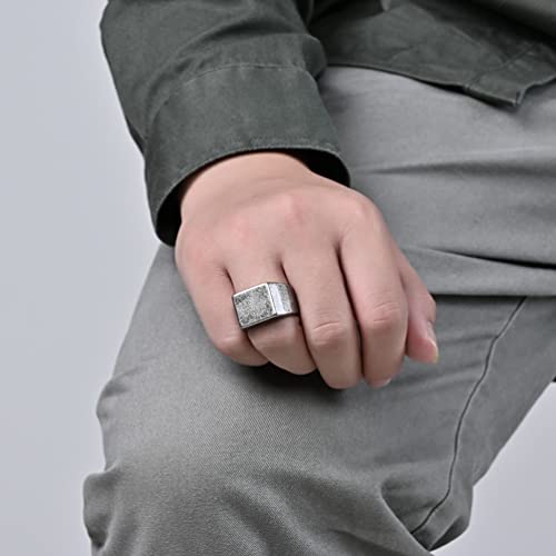 Kemstone Square Signet Ring for Men - Stainless Steel Flat Top Heavy Geometric Silver Gold Black - color: Antique Silver, size: 10#