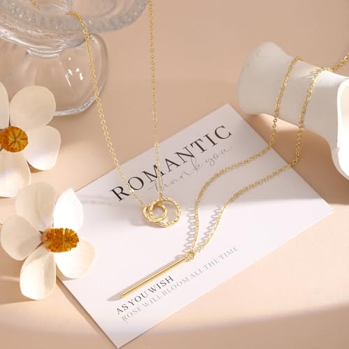 Layered Necklaces for Women 14K Gold Plated Stack Circle Pendant Trendy Long Chain Stackable Handmade Coin Necklace Set Dainty Gold Stacked Jewelry Gifts - color: Gold-6
