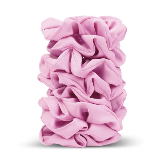 Satin Scrunchies for Women – 8PCS Pink Silk Hair Ties – No Crease, Frizz-Free, Gentle Elastic Hair Bands for Thick & Thin Hair, Soft & Stylish Hair Accessories Gifts - color: Large-Pink