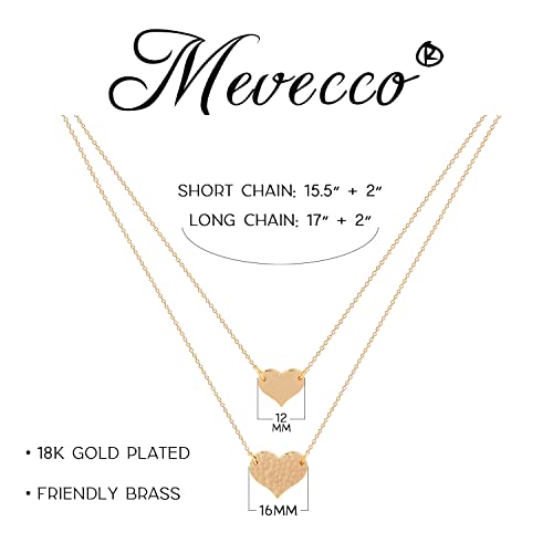 MEVECCO Dainty Pendant Layered Necklaces for Women | 18K Gold Plated Brass, 2-Piece Set With A Choker-Length Upper Layer, Wear Together Or Separately, Refined Everyday Style - style: Heart