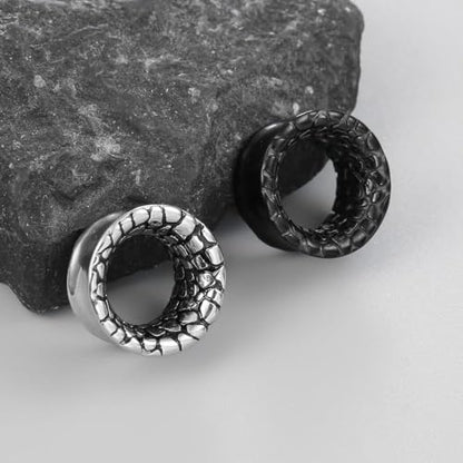 LADEMAYH 2PCS Hammered Ear Plugs Gauges for Ears, Punk Textured Tunnels | Industrial Style, Double Flared Expander, 316L Surgical Stainless Steel, Hypoallergenic, Saddle Fit, Ear Stretching Jewelry - color: #6749 Black, size: 1/2"(12mm)