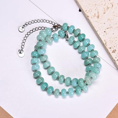 Natural Healing Gemstone Bracelet Handmade Yoga Stretch Elastic Bracelet Stress Relief Crystal Jewelry for Men and Women - color: Amazonite (Enhance Love and trust.), size: 5x8