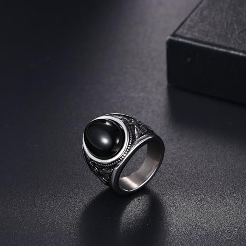 OIDEA Signet Rings for Men: St Michael The Great Protector Archangel Defeating Satan Figurine Amulet Ring Biker Rings - color: Black Tiger Eye