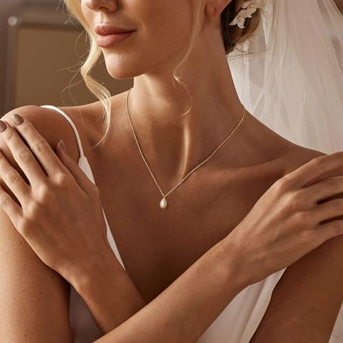 Pearl Necklaces for Women Trendy,Dainty Pearl Pendant Necklace | 14k Gold Plated Elegant Pearl Necklace,Simple Pearl Pendant,Dainty Gold Jewelry,Waterproof Summer Bridal Wedding Accessories - color: GOLD-7