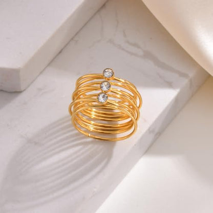 Elegant Gold Stackable Rings with Sparkling Clear Gemstones Minimalist Modern Jewelry for Women Fashion Stacked Ring Set for Daily