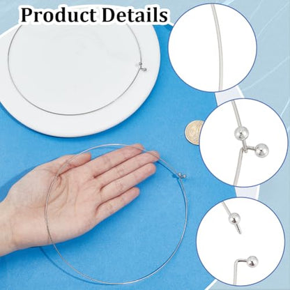 SUNNYCLUE 4Pcs Wire Wrap Collar Necklaces Metal Choker Collar 5.12 Inch Stainless Steel Silver Round Open Metal Plain Choker Necklaces for DIY Jewelry Making Crafts Gifts Party Wedding Daily Wear