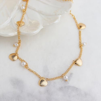 Sonateomber Gold Waterproof Ankle Bracelets for Women, Dainty Cute Adjustable Foot Non tarnish Anklets Summer Beach Jewelry Gifts - color: Shell