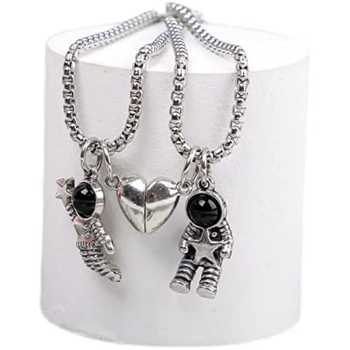 Caiyao 2Pcs Stainless Steel Mutual Attraction Couples Matching Spaceman Pendant Necklace Astronaut Promise Necklace for Women Men Friends Him Her Friendship Astronomy Jewelry Gift - color: A heart