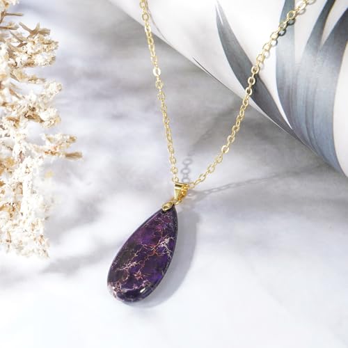Suyi Stone Necklace for Women Teardrop Colorful Pendant Necklaces - color: Purple Gold