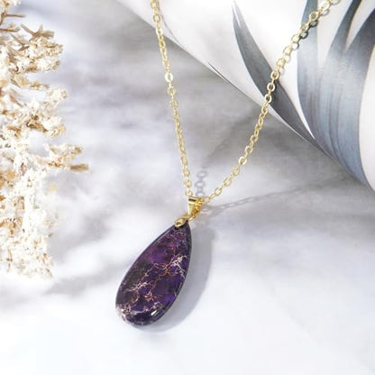 Suyi Stone Necklace for Women Teardrop Colorful Pendant Necklaces - color: Purple Gold
