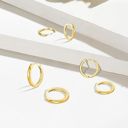 3 Pairs 925 Sterling Silver Hoop Earrings 14K White Gold Plated Small Silver Hoops Cartilage Huggie Earrings for Women Men - color: K-Gold 6/8/10mm