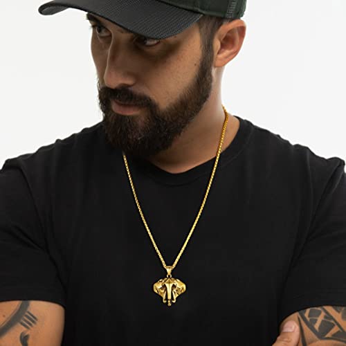 GOLDCHIC JEWELRY Africa Map Necklace for Men, Stainless Steel African Tribal/Egyptian Eye of Horus/I LOVE AFRICA/Elephant Map Hiphop Jewelry Unisex with 22'+2'Adjustable Chain - color: 3D Elephant - Gold, style: No Customization