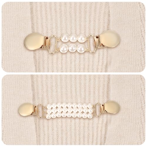 uxcell Sweater Clips Cardigan Collar Clips Faux Pearl Dress Clips Back Cinch Clips for Women 2 Style(Gold, White)