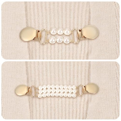 uxcell Sweater Clips Cardigan Collar Clips Faux Pearl Dress Clips Back Cinch Clips for Women 2 Style(Gold, White)