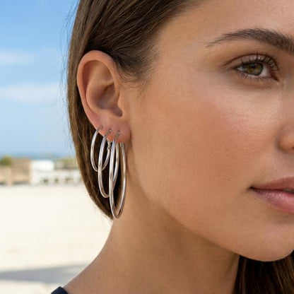 4/5/6 Pairs Gold Hoop Earrings for Women, Hypoallergenic Silver Gold Plated Stainless Steel Huggie Hoop Earrings Set Trendy Jewelry Gifts Lightweight 30/40/50/60/70MM - color: 6 Pairs gold silver Plated Hoop Earrings-40/50/60