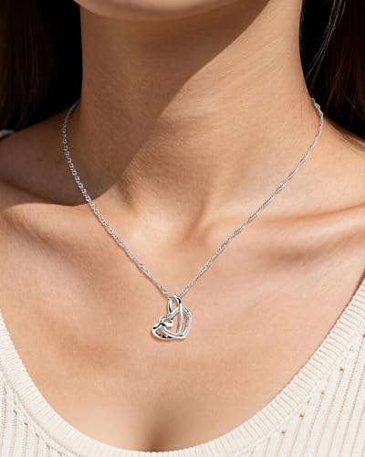 Silver Double Heart Pendant Necklace for Women Interlocking Heart Design with Twisted Rope Chain Dainty Jewelry Gift for Her