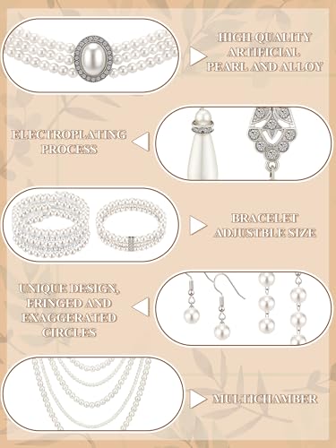 BBTO 8 Pcs Pearl Necklace and Earring Set for Women Faux Pearl Bracelet Costume Jewelry Set for Wedding Bridal Shower Party - style: Charming Style