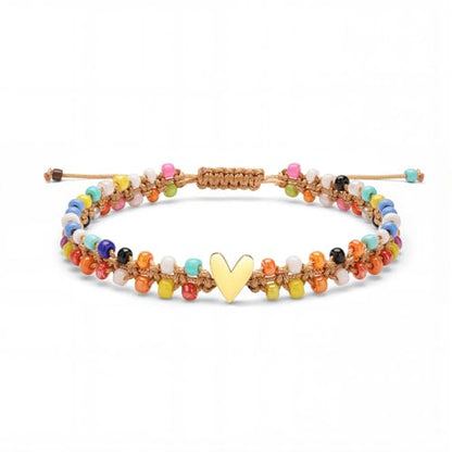 Beaded Bracelet for Women, Double Layer Colorful Seed Bead Bracelet with Heart Charm, Handmade Boho Stackable Bracelet, Adjustable Friendship Jewelry Gift for Women