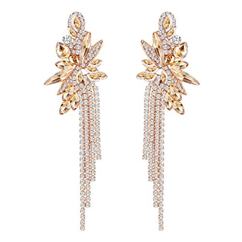 Marquise Crystal Bridal Chandelier Dangle Drop Earrings Ladies Gifts in Silver/Gold Tone - color: L-Champagne