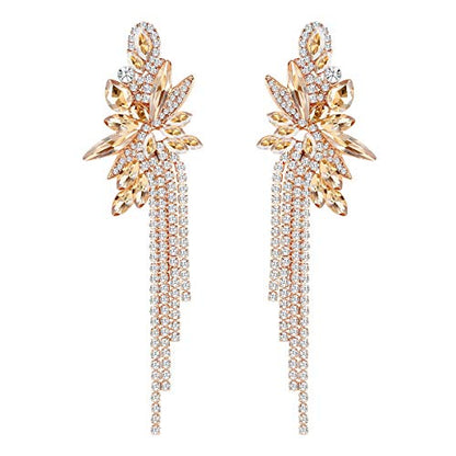 Marquise Crystal Bridal Chandelier Dangle Drop Earrings Ladies Gifts in Silver/Gold Tone - color: L-Champagne