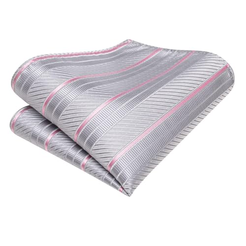 Dubulle Mens Paisley Striped Tie Woven Necktie for Men and Handkerchief Cufflinks Set Wedding Formal Business - color: B Grey Pink