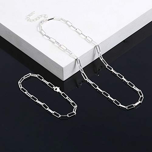 14K Gold Plated Dainty Paperclip Link Chain Necklace Bracelet Set for Women - style: 16" Silver Necklace + 7" Bracelet