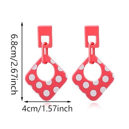 Handmade Lightweight Retro Polka Dot Square Hollow Round Dangle Drop Earrings Unique Chic Resin Geometric Stud Earrings For Women - style: Pink Chain