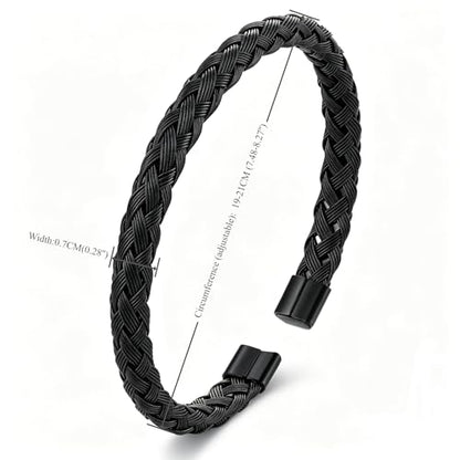 Stainless Steel Braided Cable Cuff Bangle Bracelet, Adjustable, Mens Womens, Minimalist - color: Black