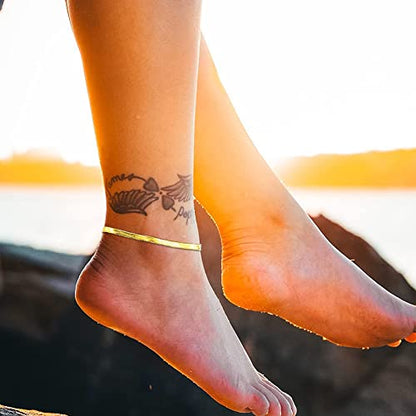 Ankle Bracelets for Women,14K Gold Plated Snake Chain Anklet for Women Beach Cute Anklets - color: Gold / 4mm