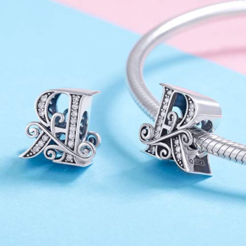 BISAER 925 Sterling Silver Initial Letter A-Z Charms for Bracelets Alphabet Beads Charm Jewelry Gifts - color: Letter R