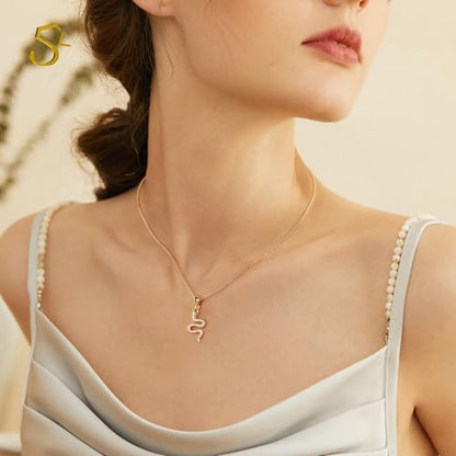 Snake Necklace Dainty Pendant With Cubic Zirconia, Layered Choker, Punk Animal Jewelry, Cool Wedding High Jewelry Party for Women Teen Friends - color: Gold