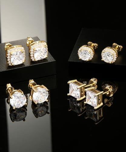 Zankulas Cubic Zirconia Stud Earrings for Women Mens Earrings Hypoallergenic Square CZ Studs Set - color: Gold