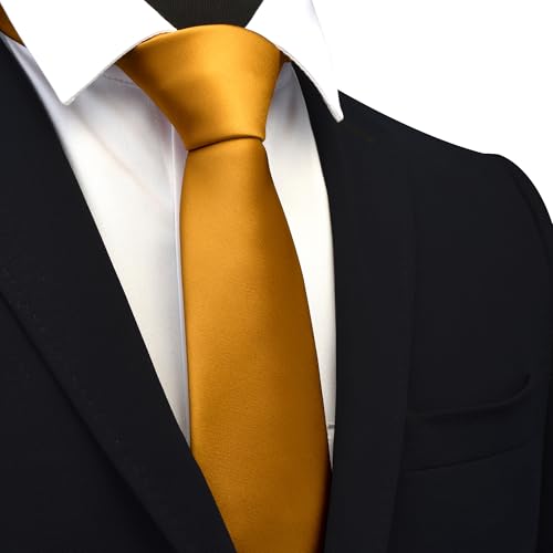 Branduce 3.15"（8cm） Mens Solid Satin Tie Pre-tied Adjustable Zipper Necktie for Business and Wedding - color: Gold