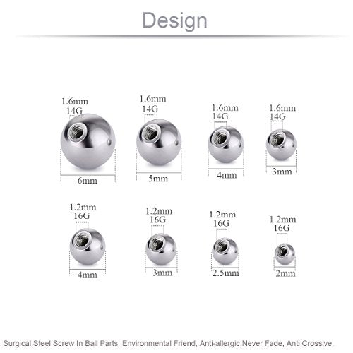 Threaded 316L Steel Replacement Balls Piercing Parts for Body Jewelry 14G 16G Barbell - style: 8pcs Mix per size