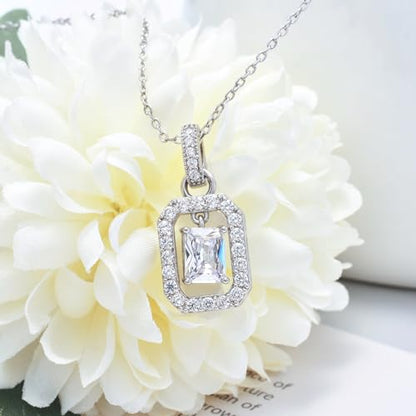 Sterling Silver Pendant Necklace Charms Hypoallergenic Fashion Jewelry Dainty Valentines Day Birthday Gift for Women - style: Square Zirconia