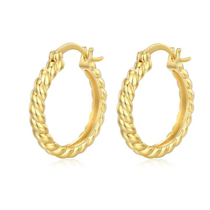 14K Gold Hoop Earrings for Women Thick Large Earrings Lightweight | Gold Plated Huggie Earrings for Women Hypoallergenic (with Gift Box) - color: Twisted-25MM