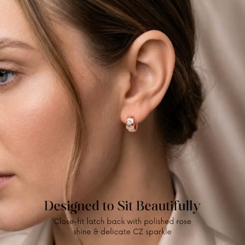 Gempires Huggie Hoop Earrings for Women | Cubic Zirconia Fashion Earrings Collection | Gold, Silver & Rose Gold Tone Styles | Lightweight Everyday Jewelry - color: Rose Gold Plated (Brass)