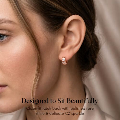 Gempires Huggie Hoop Earrings for Women | Cubic Zirconia Fashion Earrings Collection | Gold, Silver & Rose Gold Tone Styles | Lightweight Everyday Jewelry - color: Rose Gold Plated (Brass)