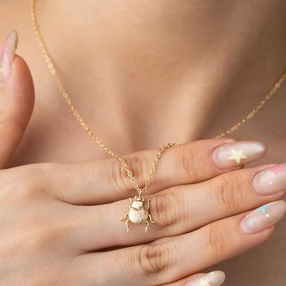 Baydurcan Dainty Gold Necklace for Women Ankh Mom Jesus Sun Star Necklace | 14K Gold Plated Pendant Necklaces Gifts for Friends Sister Mother, Birthday, Christmas, Graduation, Inspirational Gifts - style: Scarab